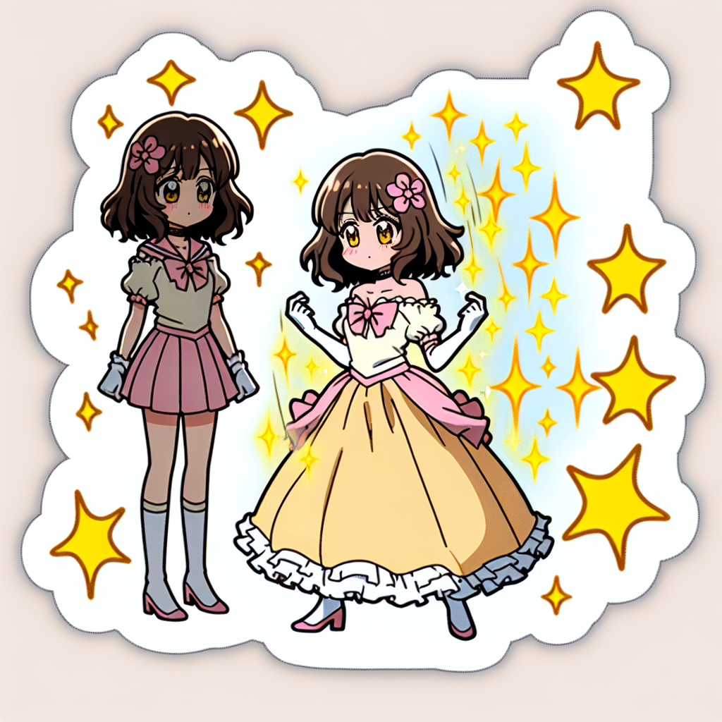 sticker-A young girl transforming or in her magical outfit, with sparkles and stars-anime stickers-1733081755381